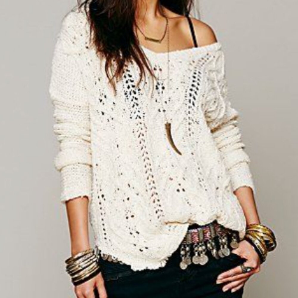 Free People Cross My Heart Pullover Sweater - Purple - M